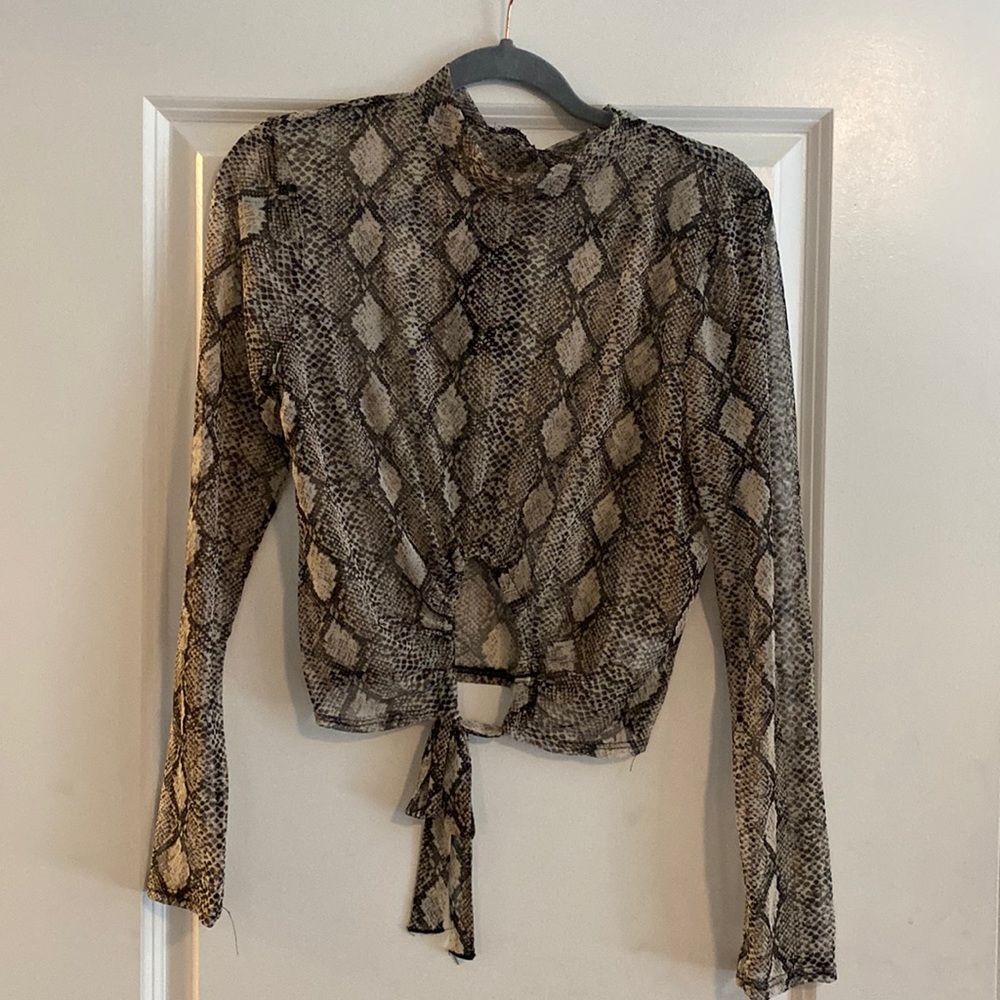 Mesh snake print crop top